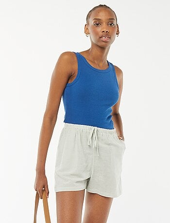 Calções de linho misturado com 2 bolsos