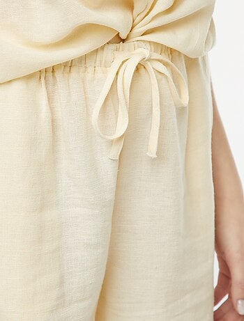 Calções de linho misturado com 2 bolsos