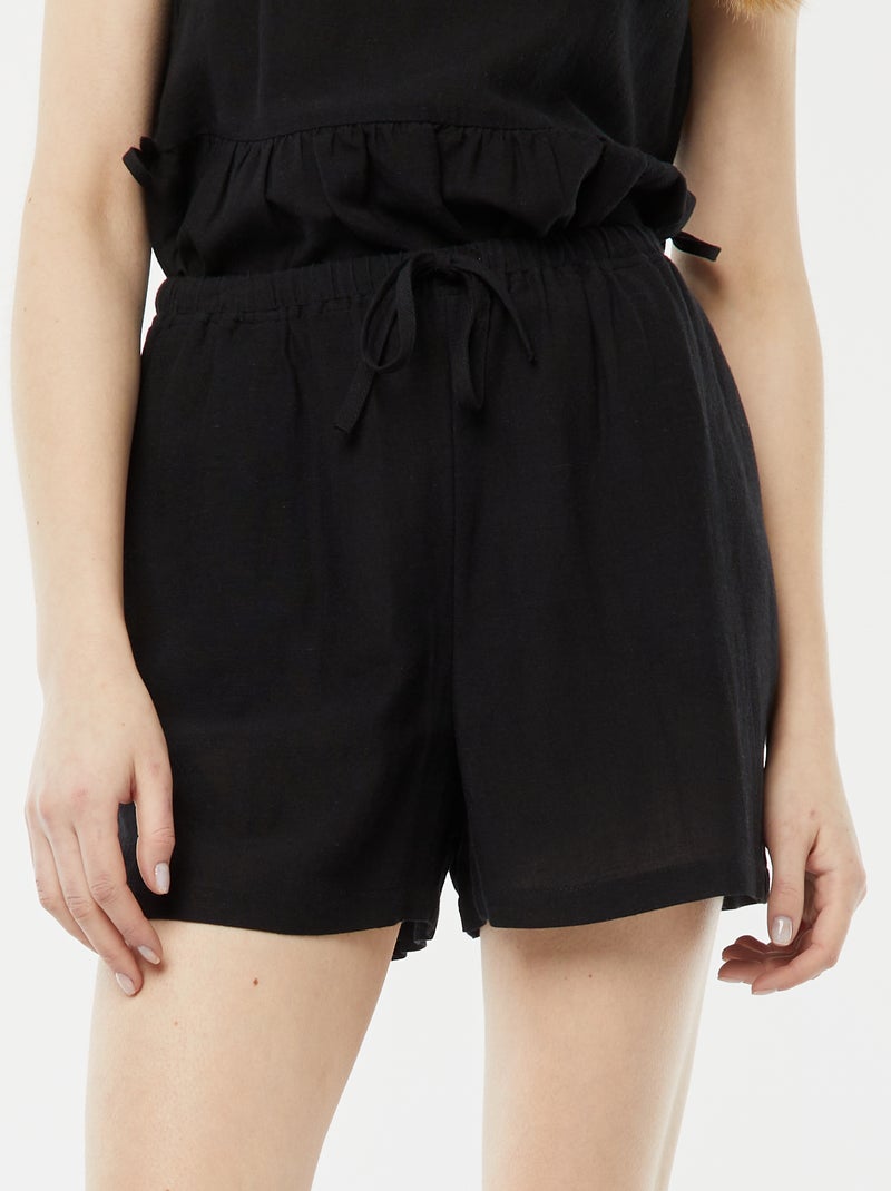 Calções de linho misturado com 2 bolsos Preto - Kiabi