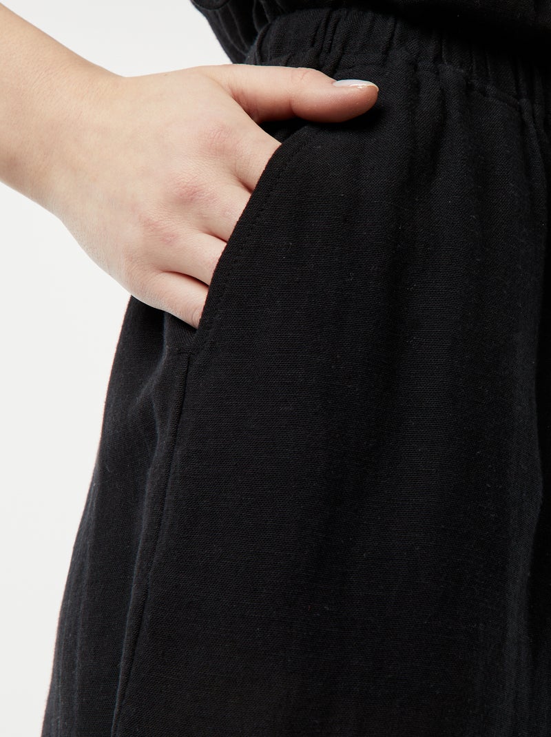 Calções de linho misturado com 2 bolsos Preto - Kiabi