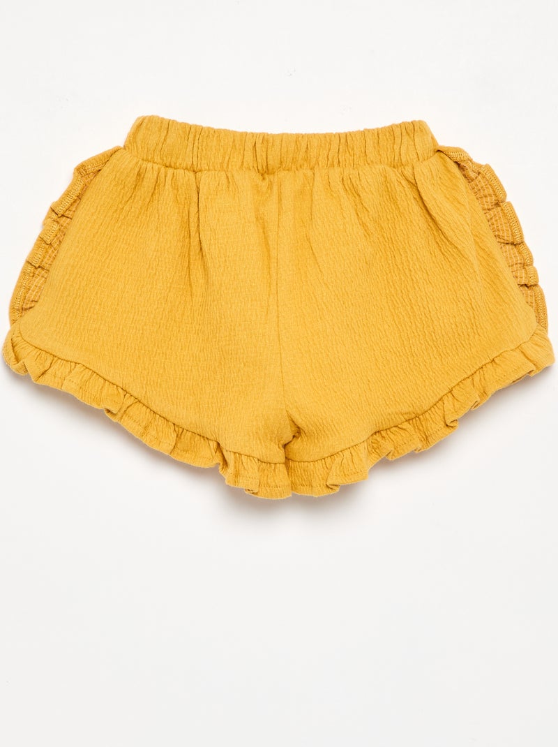 Calções de malha amassada lisos Amarelo - Kiabi
