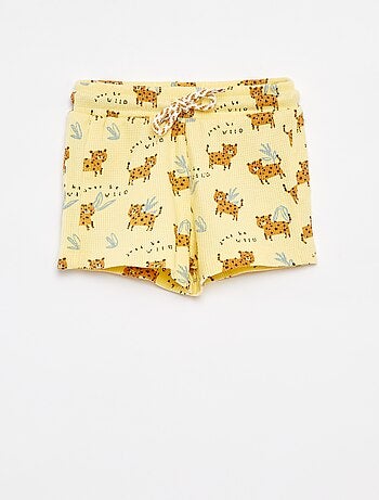 Calções de malha gofrada com estampado