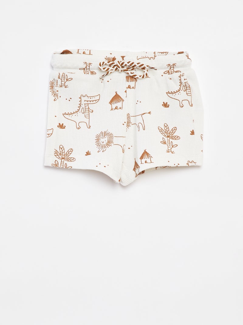 Calções de malha gofrada com estampado BRANCO - Kiabi