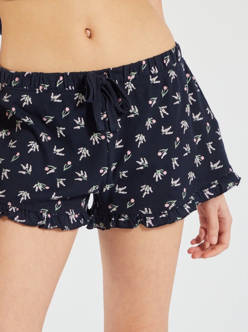 Calções de pijama com folhos e estampado de flores - Kiabi