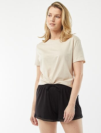 Calções de pijama fluidos com bordados