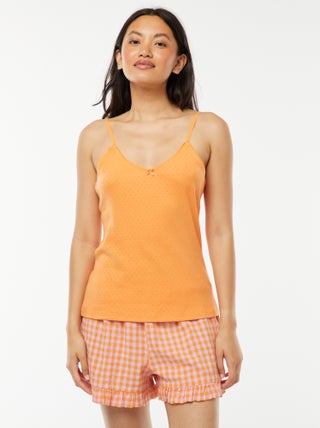 Calções de pijama vichy e base com folhos