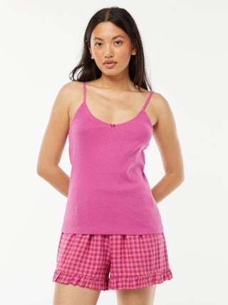 Calções de pijama vichy e base com folhos
