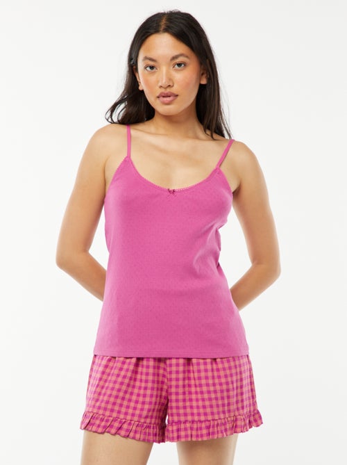 Calções de pijama vichy e base com folhos - Kiabi