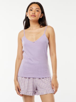 Calções de pijama vichy e base com folhos