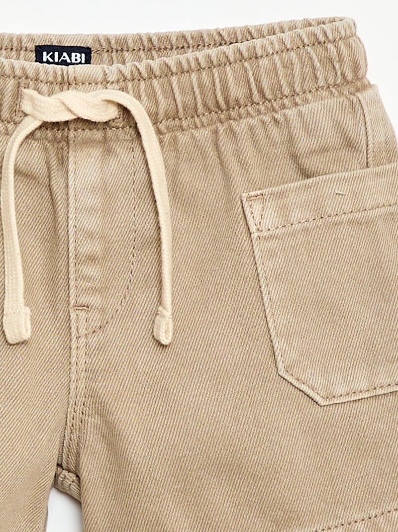 Calções de sarja com bolsos chapados Bege - Kiabi