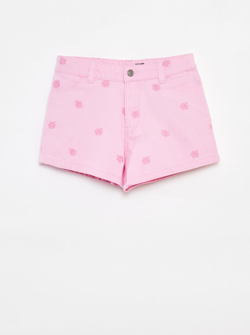 Calções de sarja com cós ajustável Rosa - Kiabi