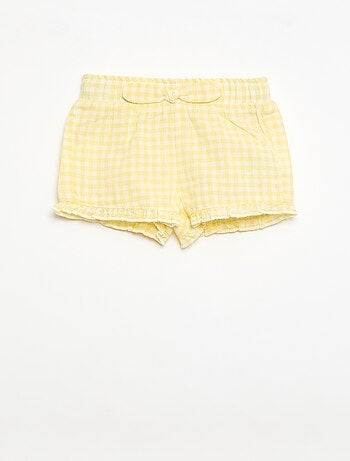 Calções em algodão tecido com algodão e linho