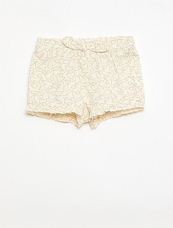 Calções em algodão tecido com algodão e linho