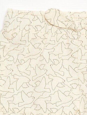 Calções em algodão tecido com algodão e linho