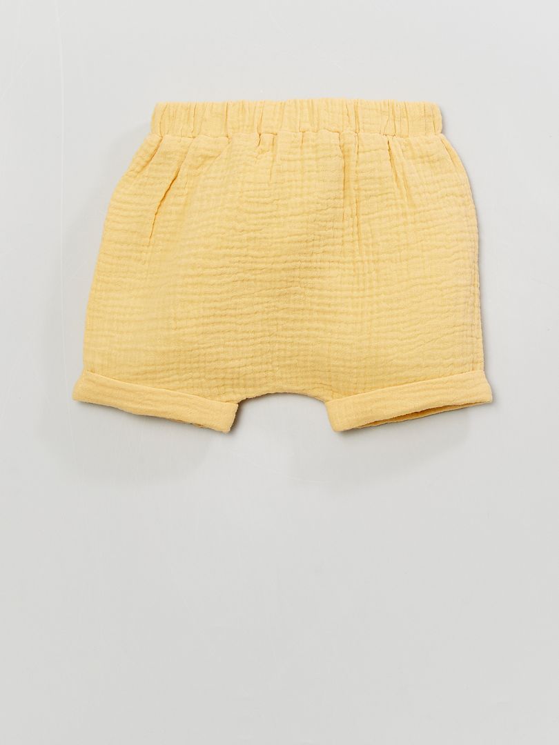 Calções em gaze de algodão Amarelo - Kiabi