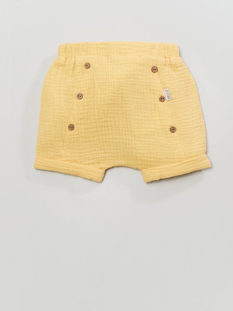 Calções em gaze de algodão Amarelo - Kiabi