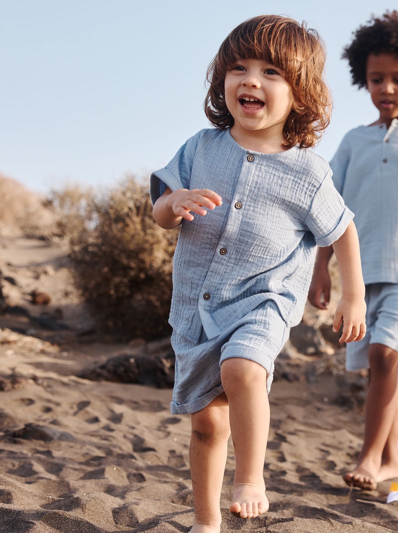 Calções em gaze de algodão com 2 bolsos AZUL - Kiabi