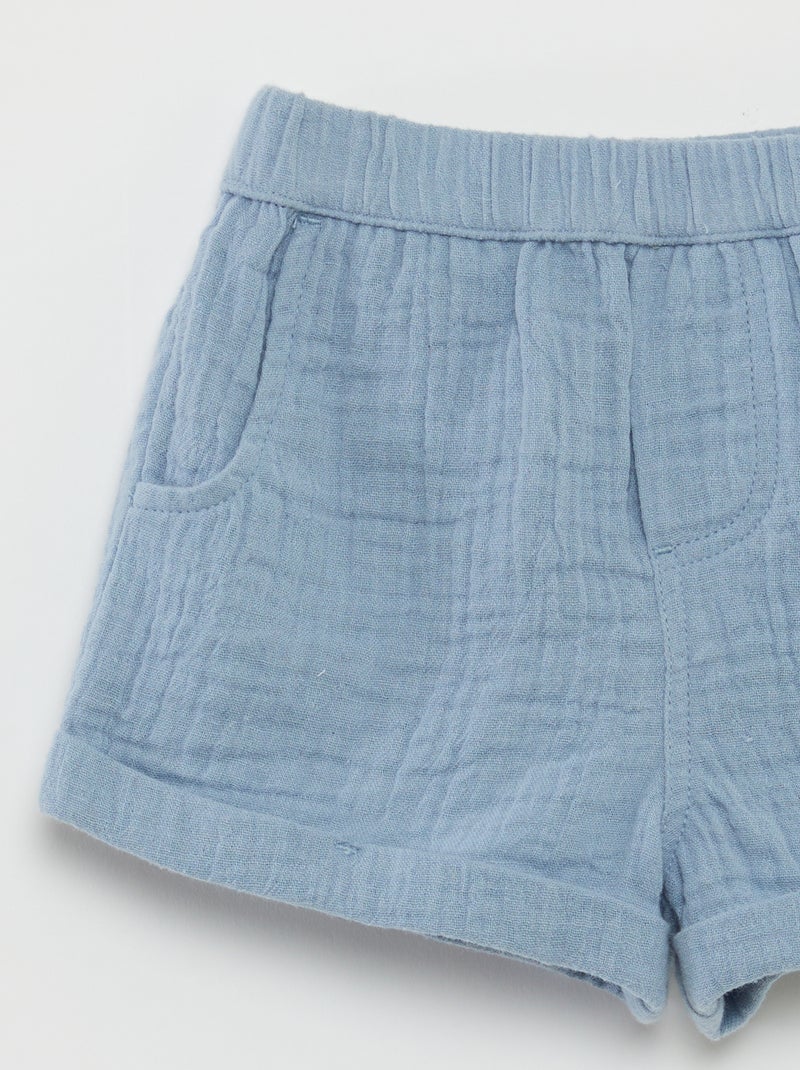 Calções em gaze de algodão com 2 bolsos AZUL - Kiabi