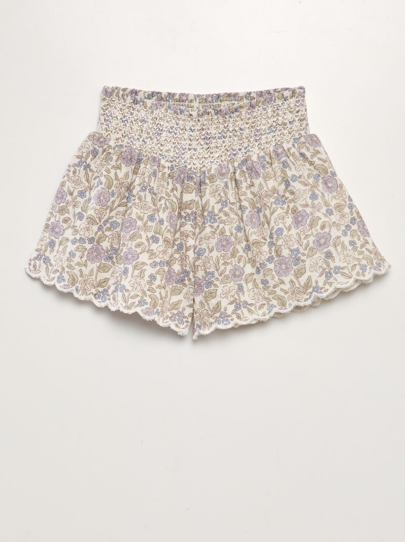 Calções em gaze de algodão com favos de mel na cintura BRANCO - Kiabi
