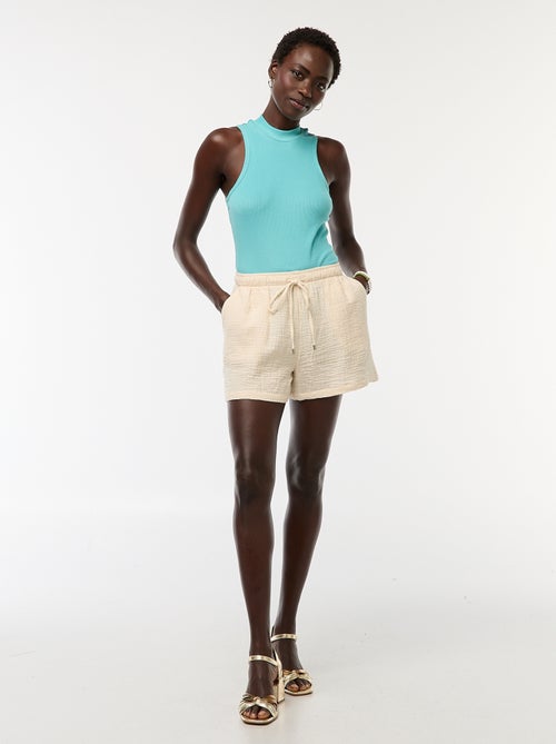 Calções em gaze de algodão lisos - Kiabi