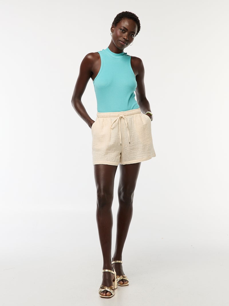 Calções em gaze de algodão lisos Branco - Kiabi