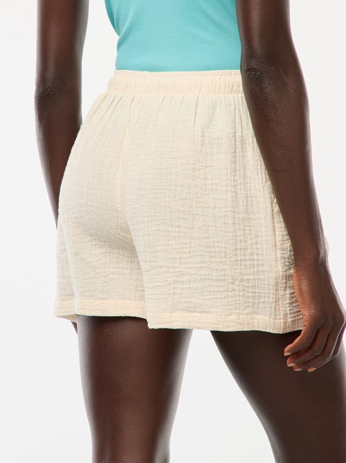 Calções em gaze de algodão lisos - Kiabi