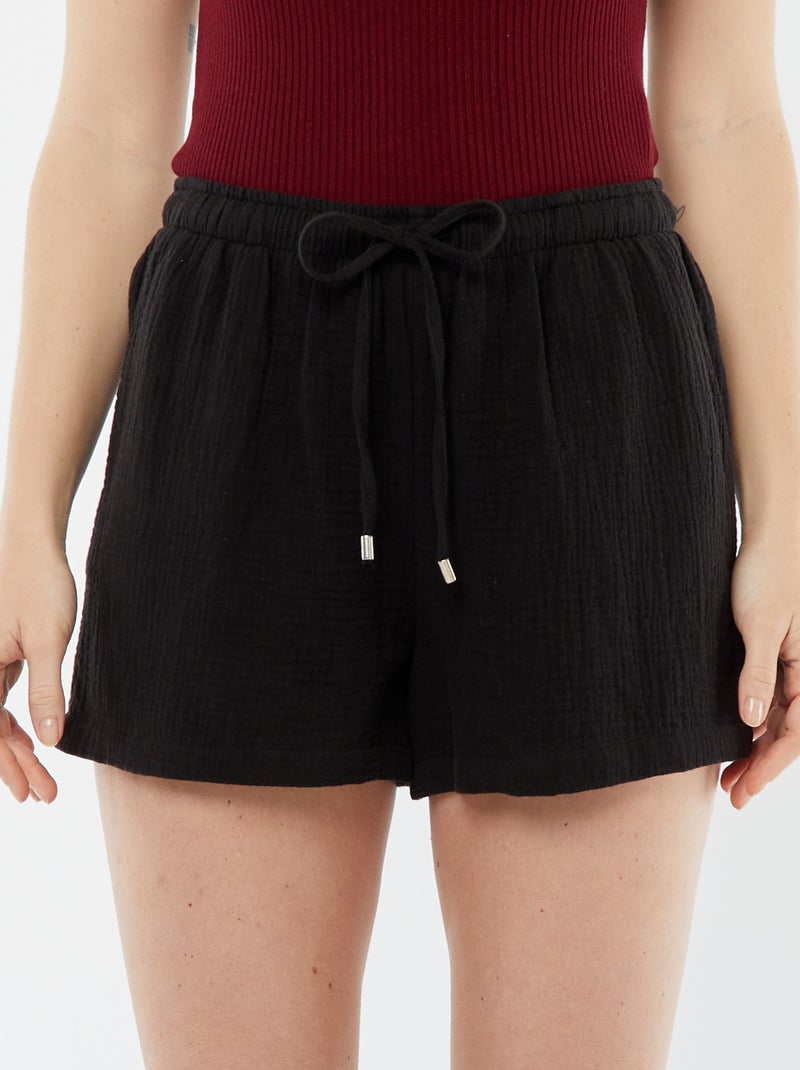 Calções em gaze de algodão Preto - Kiabi