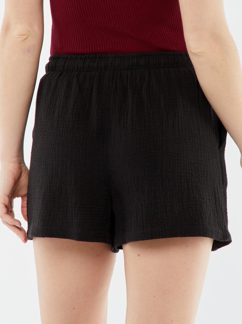 Calções em gaze de algodão Preto - Kiabi