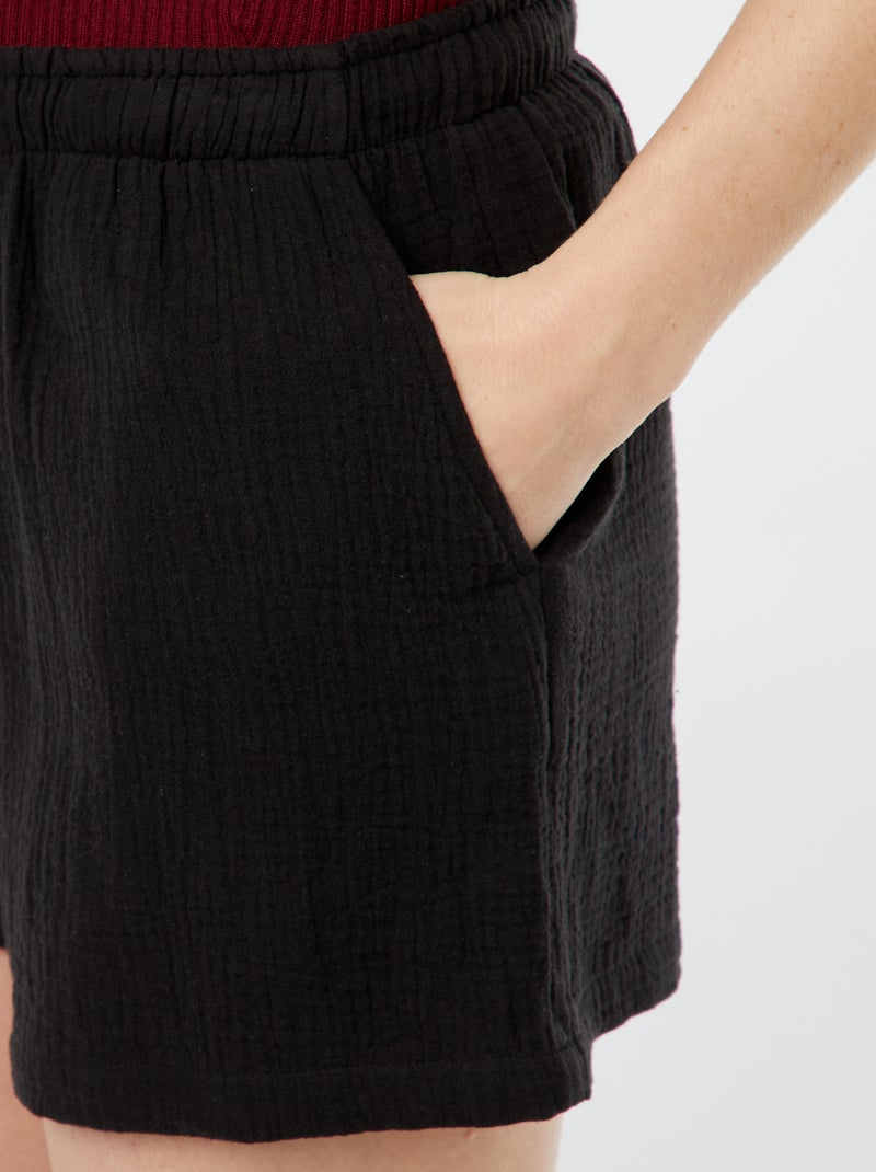 Calções em gaze de algodão Preto - Kiabi