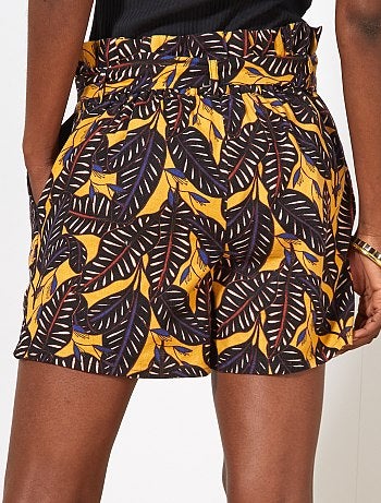 Calções em linho com estampado 'folhas' - Kiabi