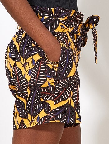 Calções em linho com estampado 'folhas' - Kiabi