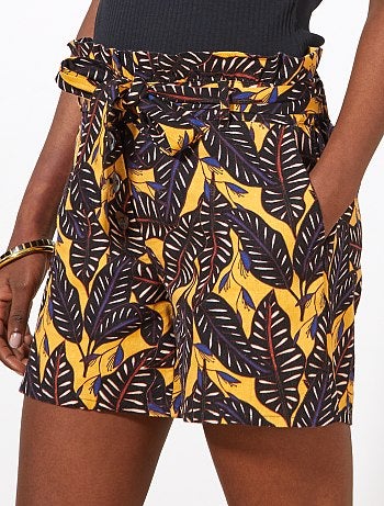 Calções em linho com estampado 'folhas' - Kiabi