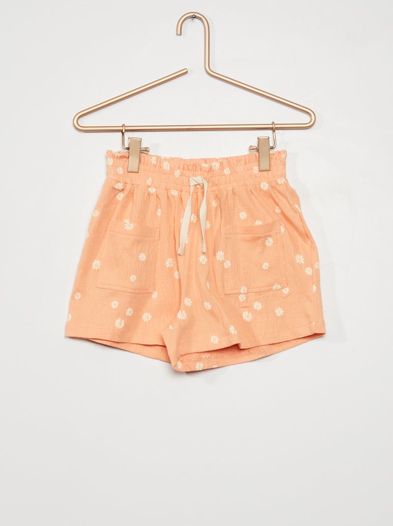 Calções em malha gofrada com estampado flores LARANJA - Kiabi
