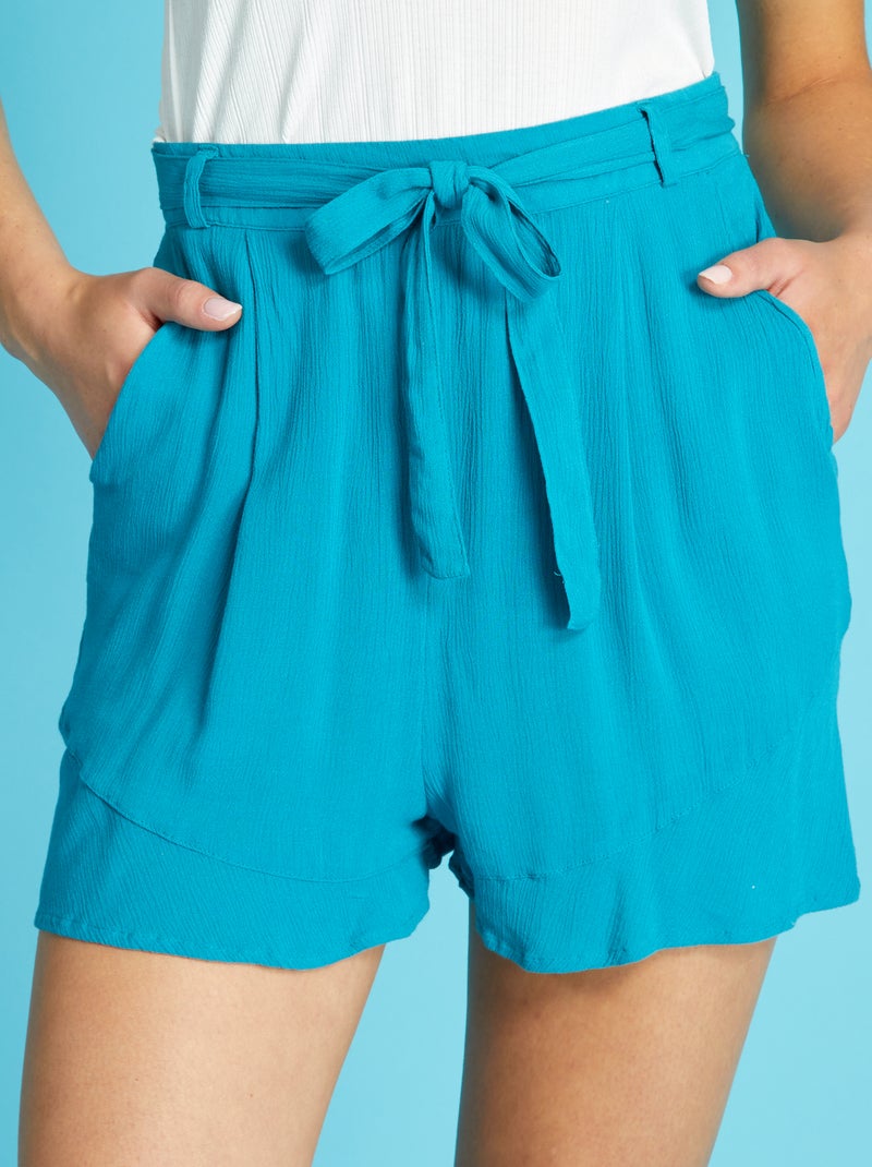 Calções em material crepe AZUL - Kiabi
