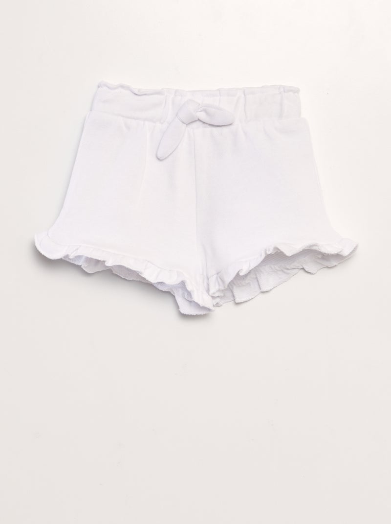 Calções em moletão com folhos Branco - Kiabi