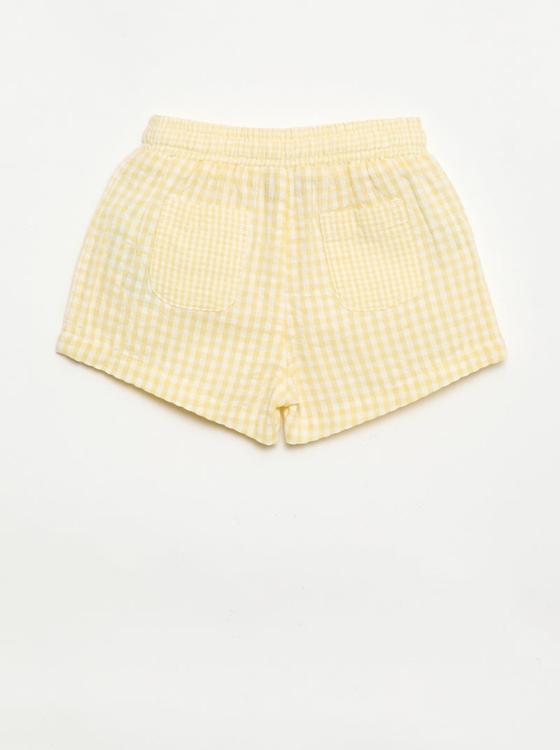 Calções em seersucker padrão Vichy Amarelo - Kiabi