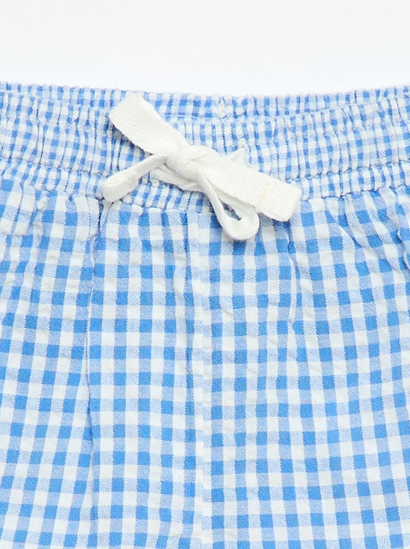 Calções em seersucker padrão Vichy Azul - Kiabi