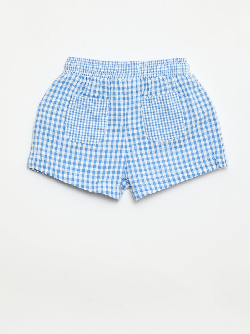 Calções em seersucker padrão Vichy Azul - Kiabi
