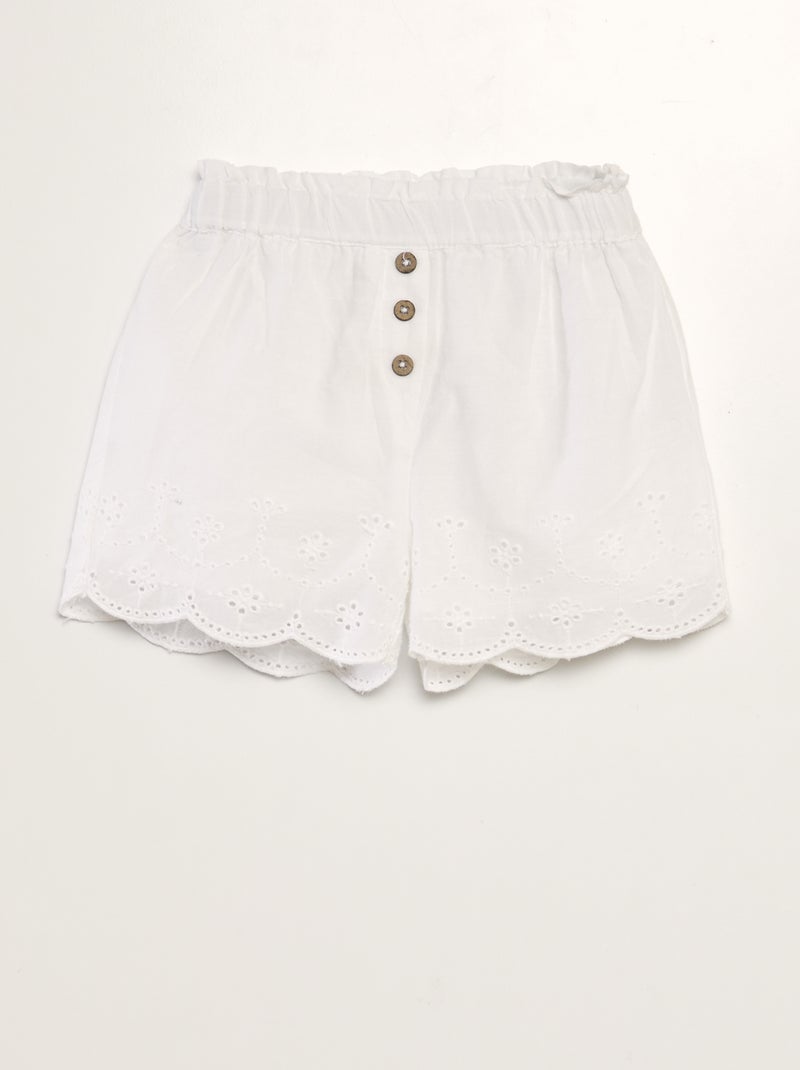 Calções em voile de algodão Branco - Kiabi