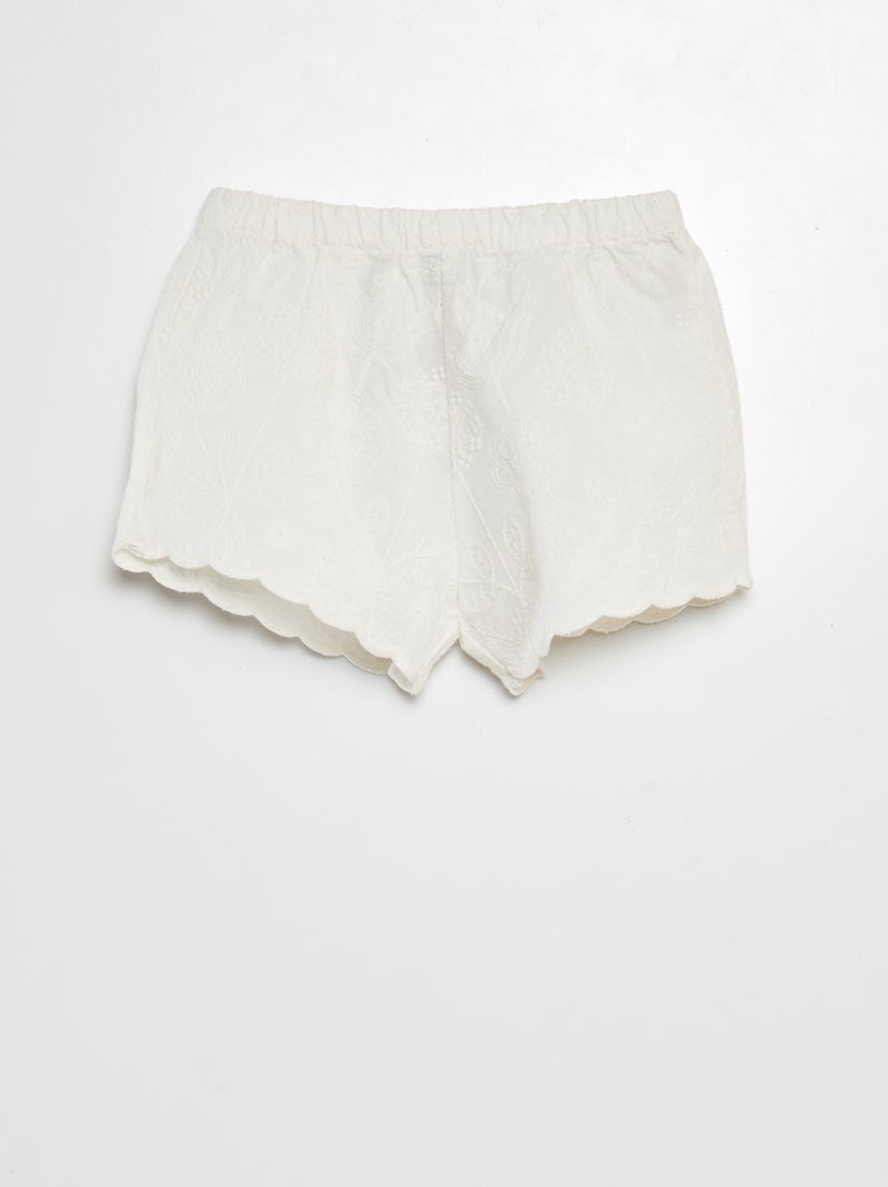Calções em voile de algodão com bordado inglês Branco - Kiabi