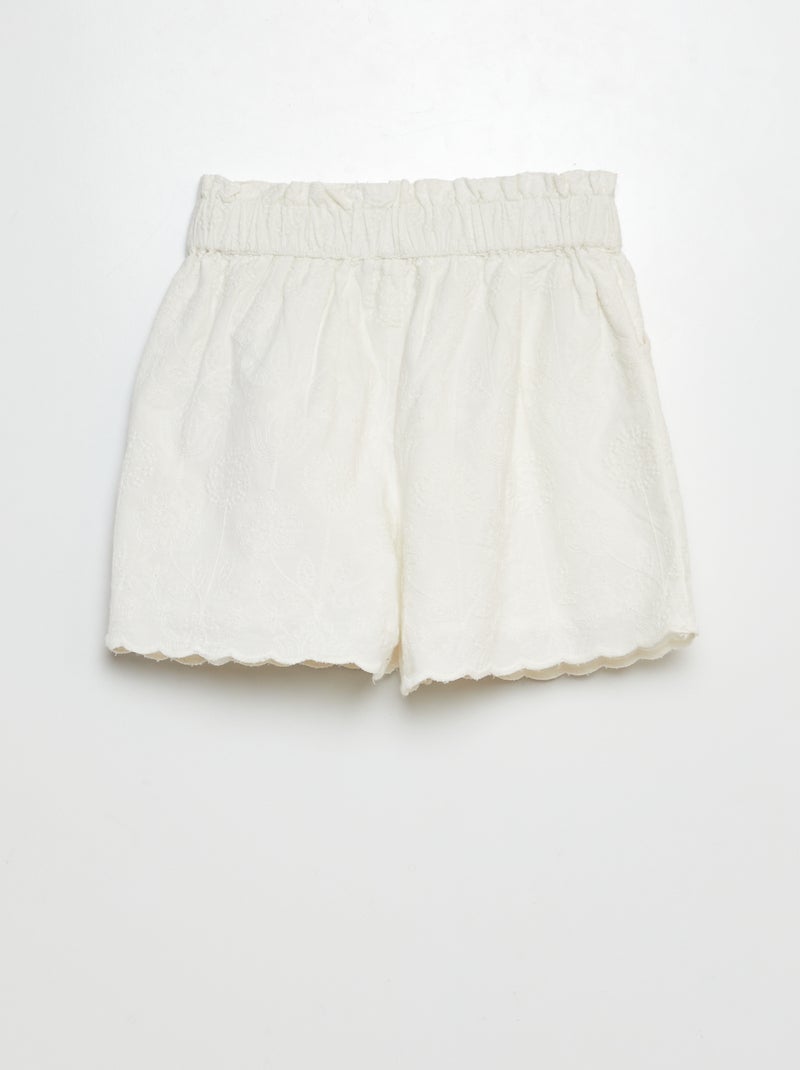 Calções em voile de algodão com bordado inglês Branco - Kiabi