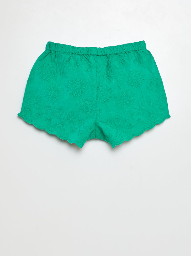 Calções em voile de algodão com bordado inglês VERDE - Kiabi