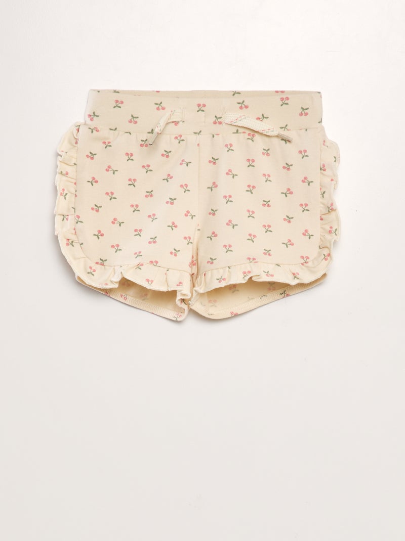 Calções estampados com folhos BEGE - Kiabi