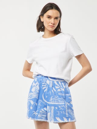 Calções fluidos com estampados em voile de algodão