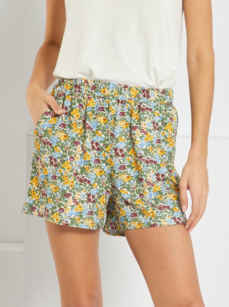 Calções fluidos crepe com estampado flores VERDE - Kiabi