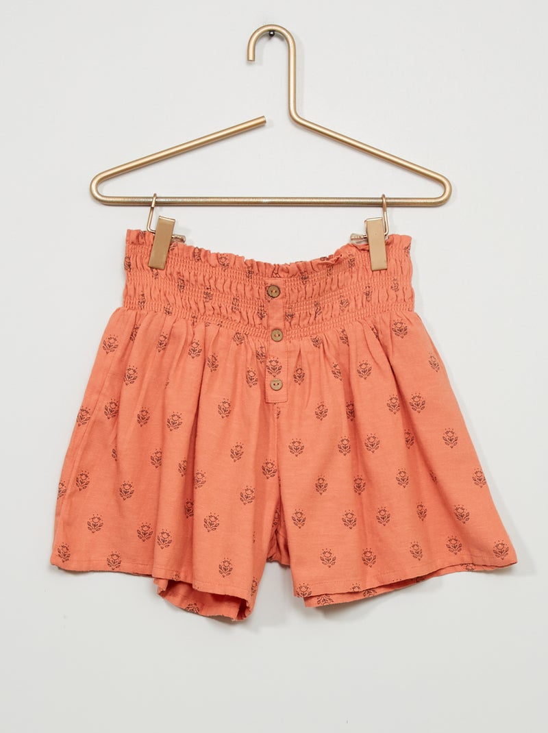 Calções fluidos de linho estampados ROXO - Kiabi