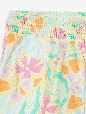 Calções fluidos de linho misturado com estampado