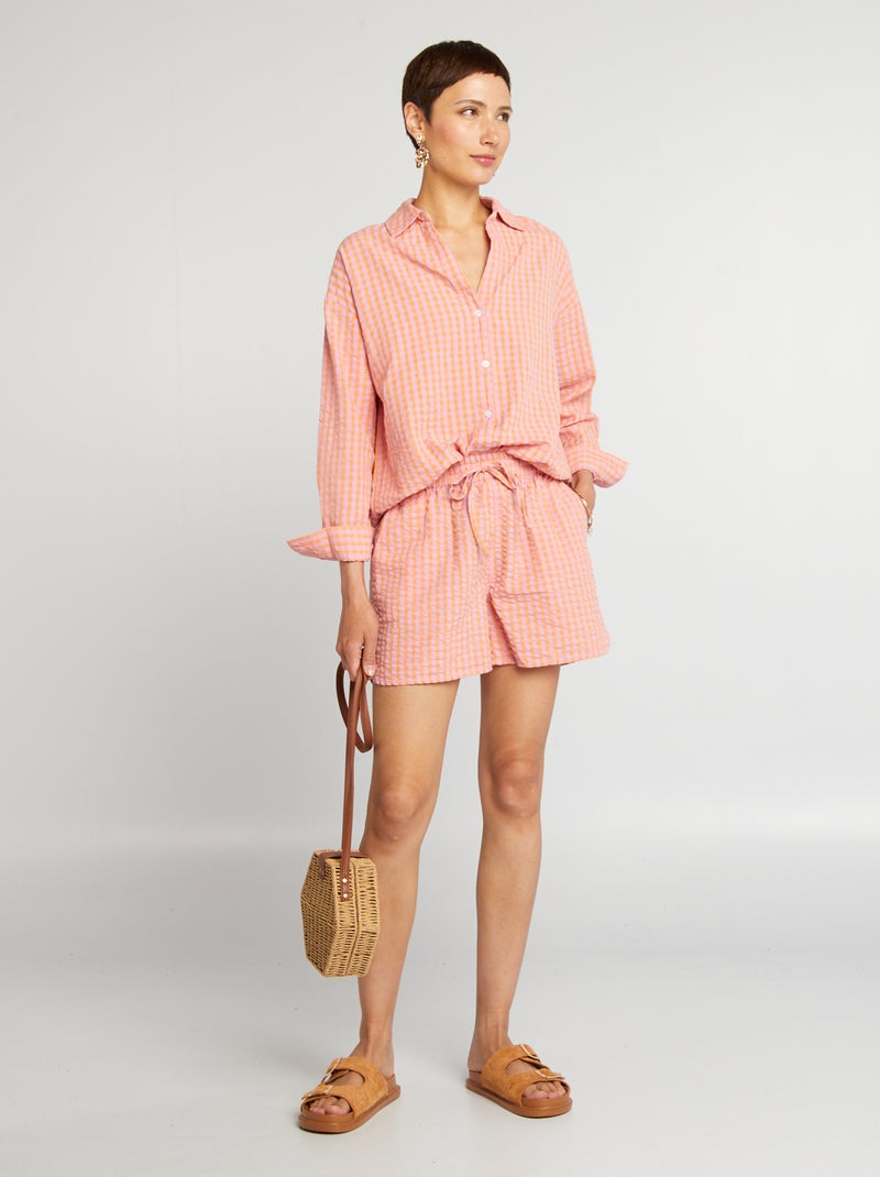Calções gofrados com estampado vichy AMARELO - Kiabi