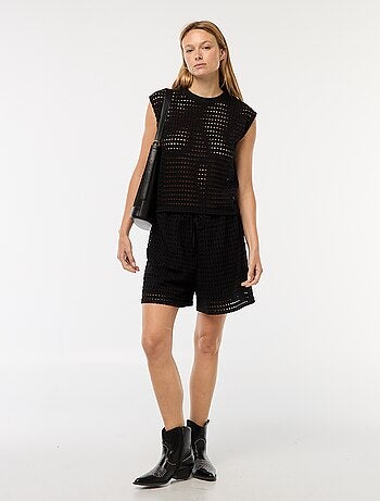 Calções largos em malha de croché