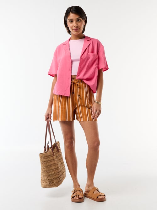 Calções leves com 2 bolsos em linho misto - Kiabi